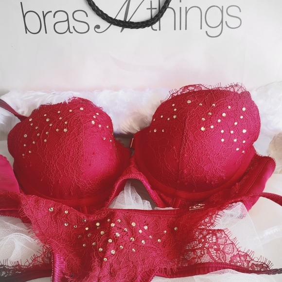 NWOT BRAS N THINGS sz 12B 2 piece lingerie set in Christmas red with diamantes - Picture 14 of 16